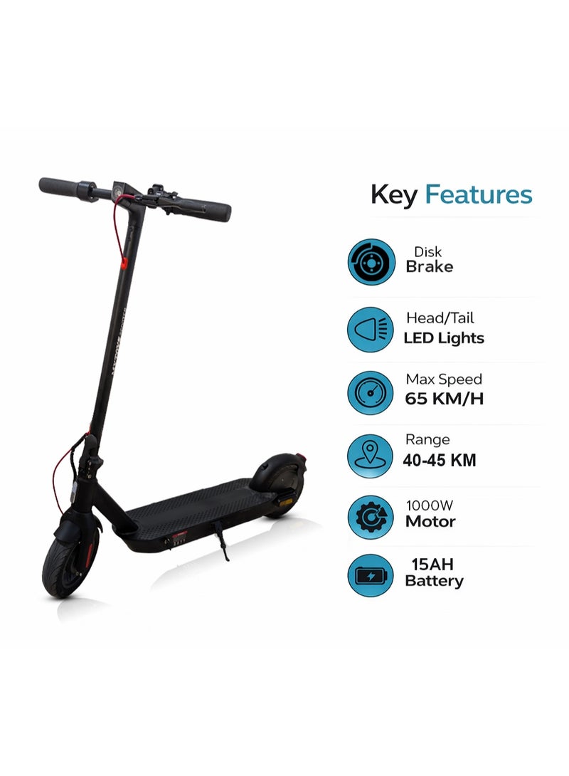 MYTOYS سكوتر كهربائي Mytoys MT515 1000 واط عالي السرعة للبالغين، يصل إلى 65 كم/س، مدى 40-45 كم، بطارية 15Ah، فرامل قرصية مزدوجة، أضواء LED ومؤشرات انعطاف، أوضاع سرعة متعددة - Image 1